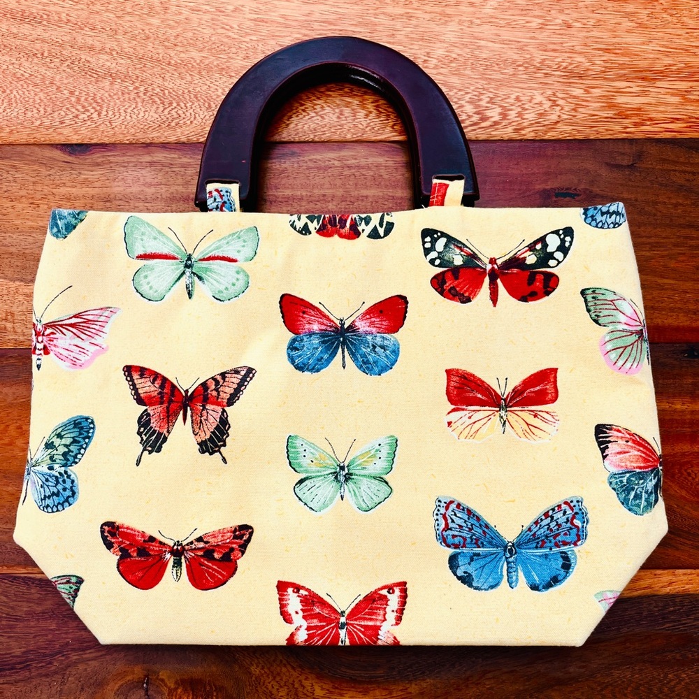Custom Yellow Fabric Butterfly Print Canvas Purse / Handbag